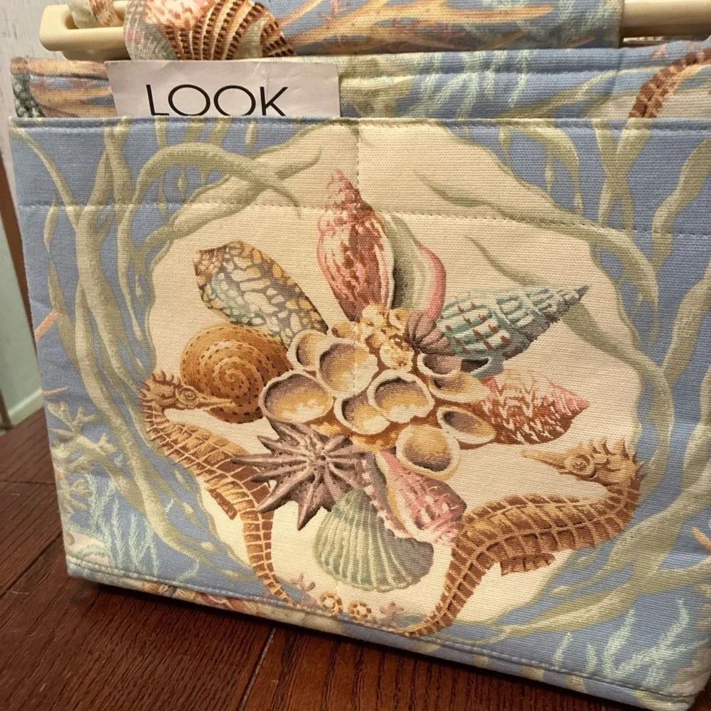 Vintage Toby Weston Tote Purse Canvas Bag Seashells Aquatic